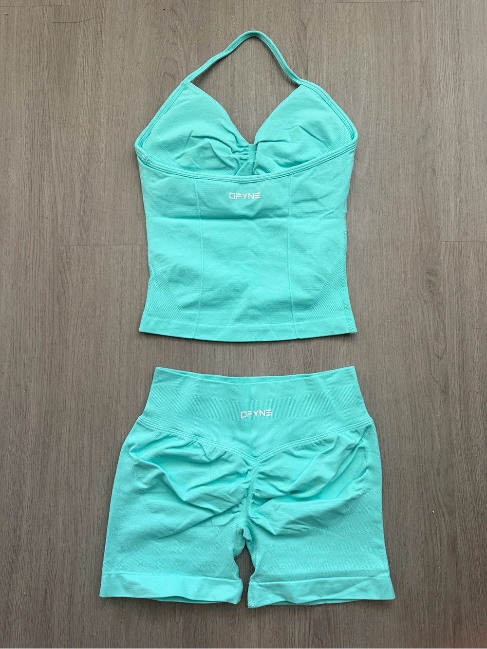 DFYNE mint/teal impact strappy longline top and short set - Picture 2 of 3